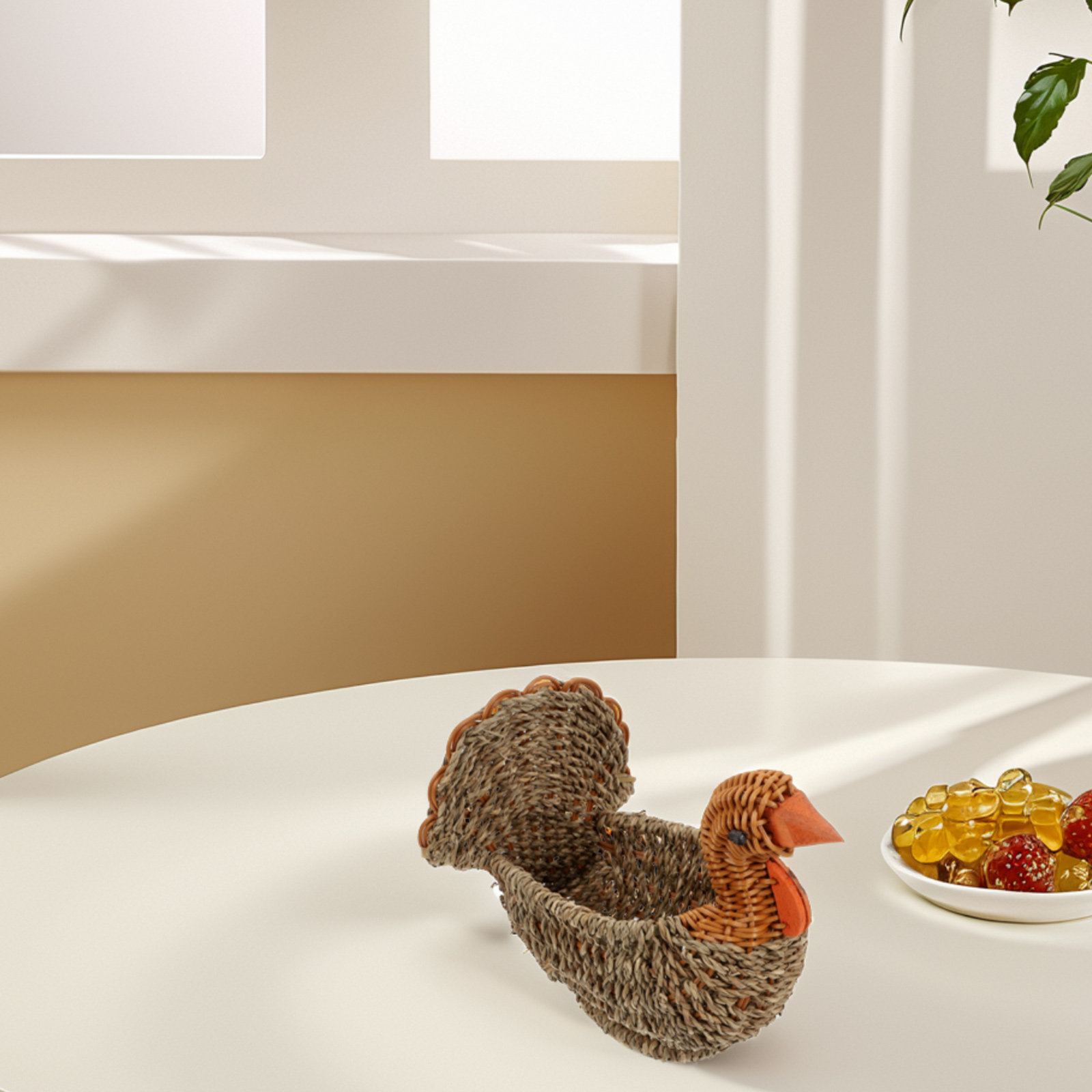 Dried Fruit - トルコ風の編み込み収納バスケット。乾燥させたわら、PP（ポリプロピレン）、鉄、木材を使用。果物、お菓子、小物などを整理するのに最適。素朴な雰囲気の装飾品としても。