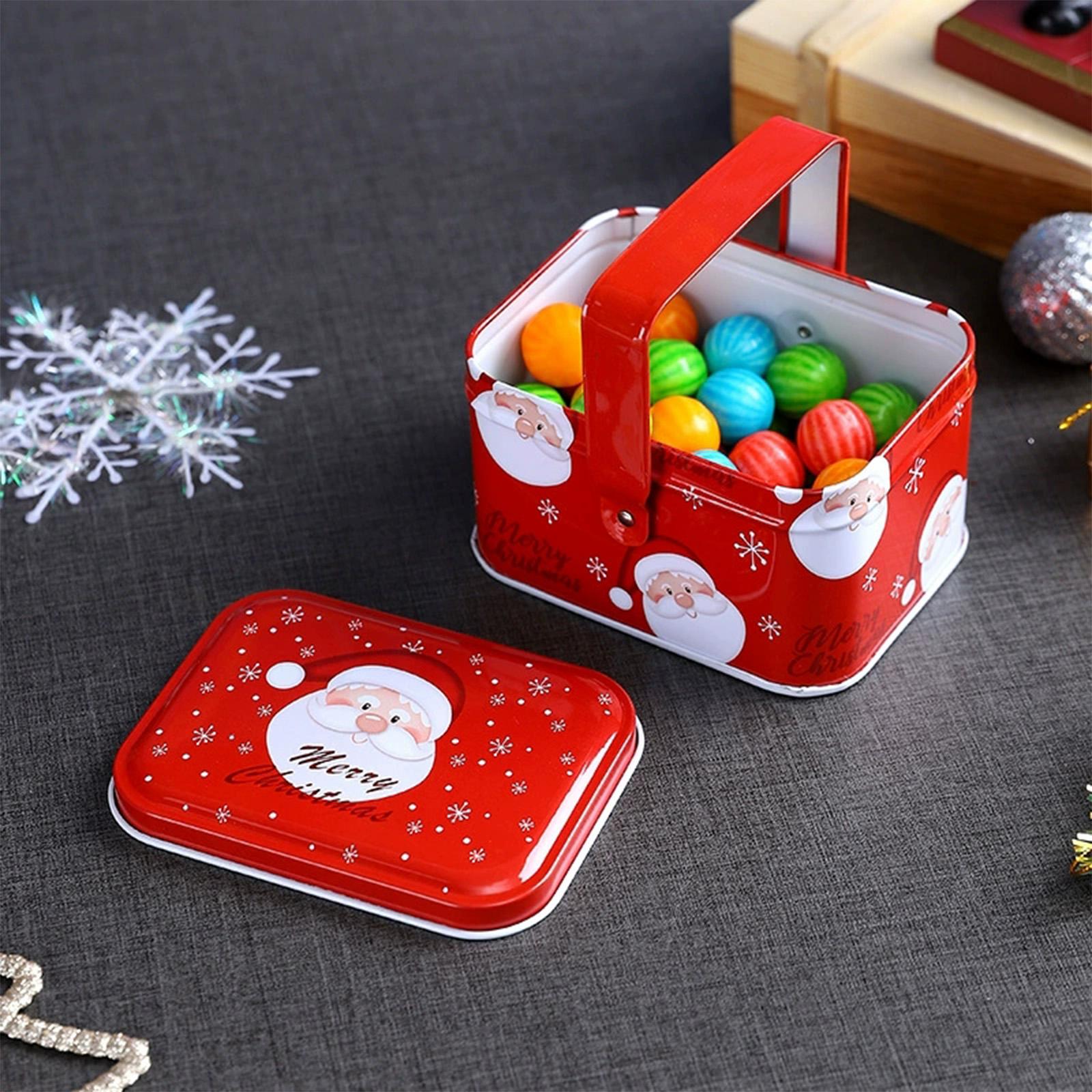 Chocolate Snack - クリスマス・クッキー缶、金属製のサンタクロースと雪の結晶の装飾が施された蓋付きの箱。ホリデーシーズンのお菓子、チョコレート、デザート、おもちゃの収納に。